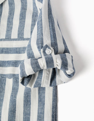 Chemise en coton et lin à rayures You&Me pour garçon, blanc/bleu