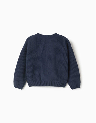 Chenille knit jumper with dropped shoulders for girls, navy blue