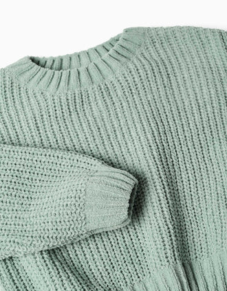 Chenille knit jumper with dropped shoulders for girls, light green