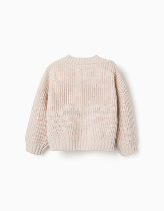 Chenille knit jumper with dropped shoulders for girls, light beige