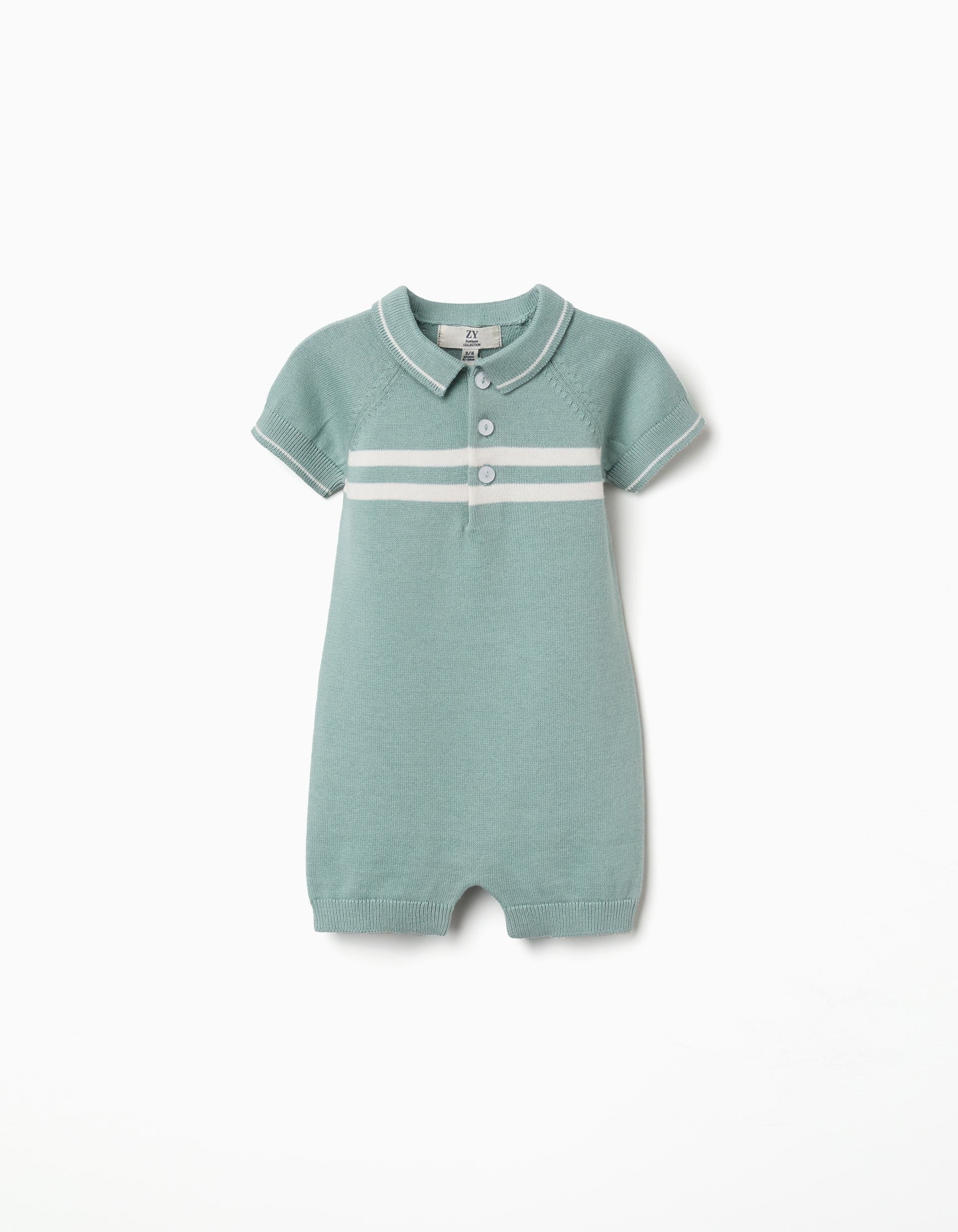 Combishort en maille à rayures pour nouveau-né, vert clair/blanc