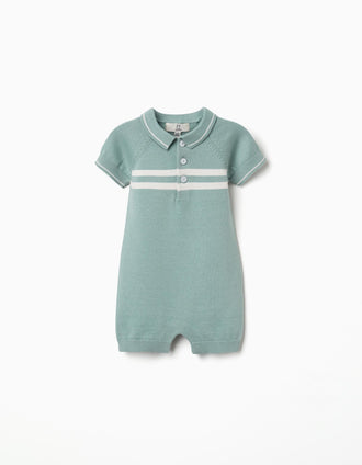 Combishort en maille à rayures pour nouveau-né, vert clair/blanc