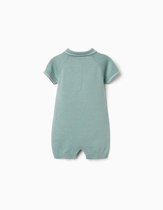 Combishort en maille à rayures pour nouveau-né, vert clair/blanc