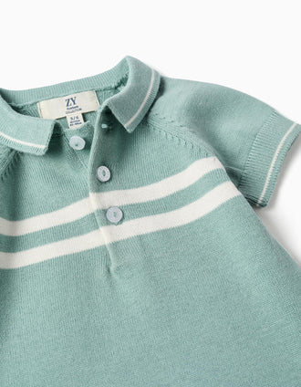 Combishort en maille à rayures pour nouveau-né, vert clair/blanc