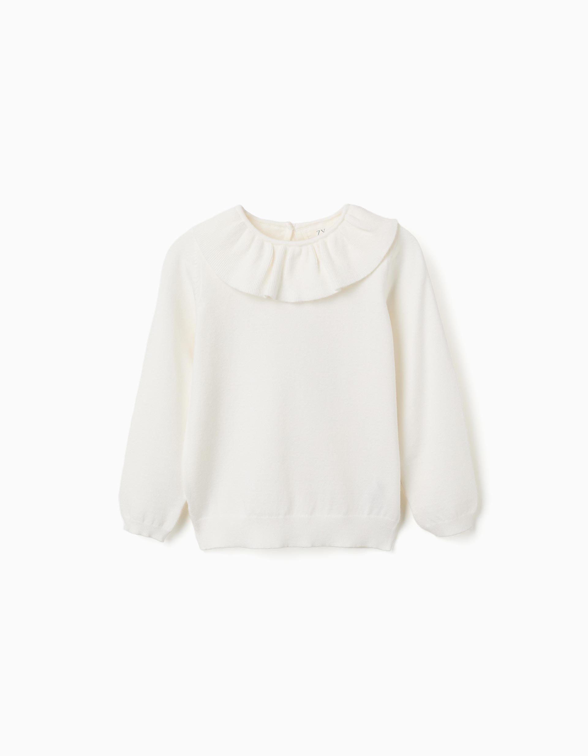 Pull en maille avec col à volants pour fille, blanc