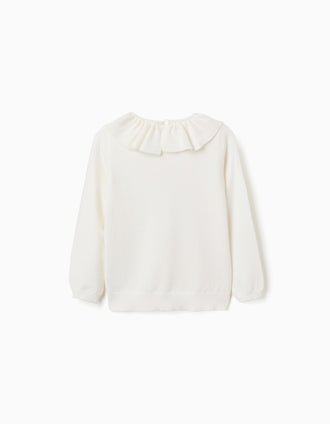 Pull en maille avec col à volants pour fille, blanc