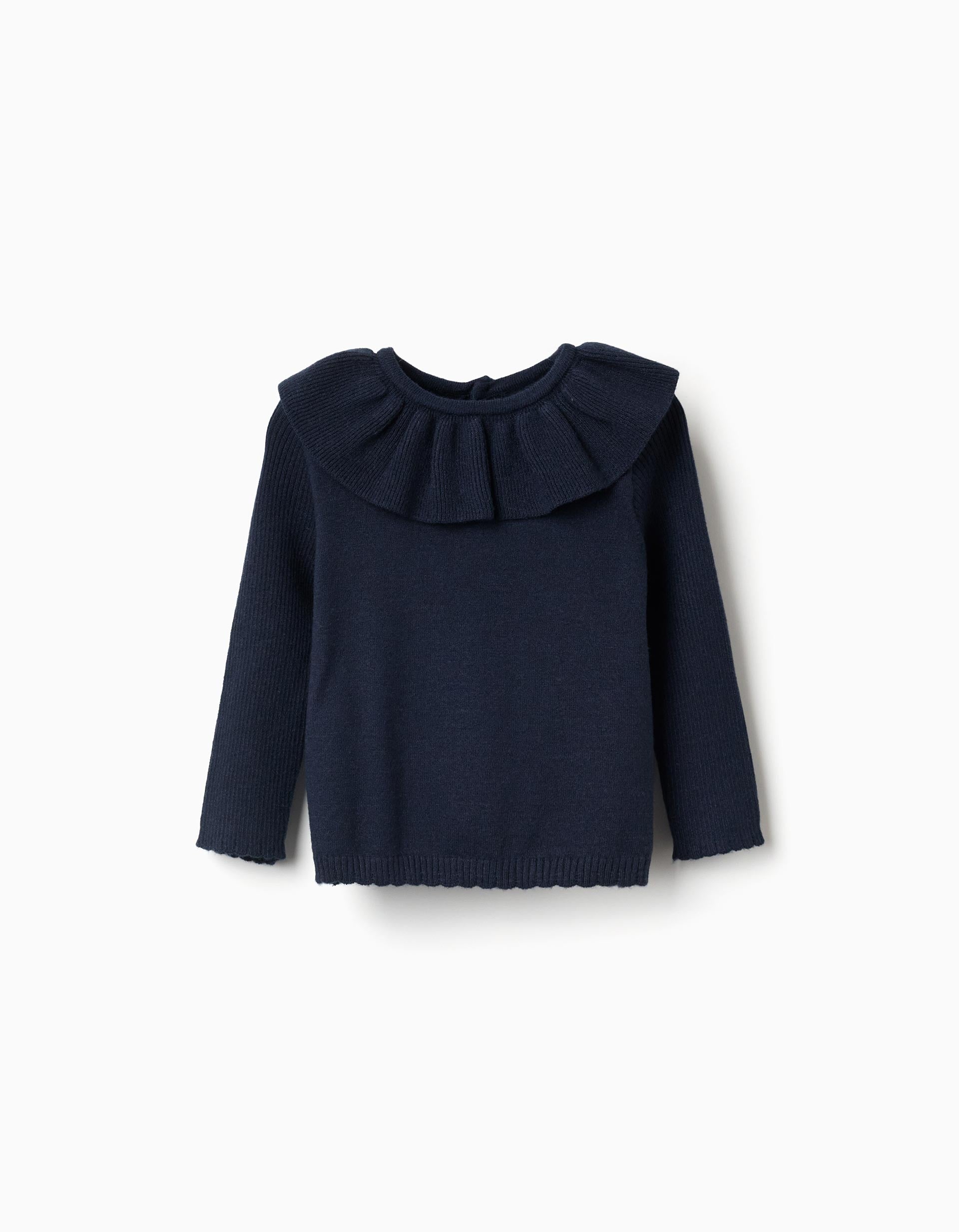 Jersey de punto con extremos festoneados para bebé niña, azul marino