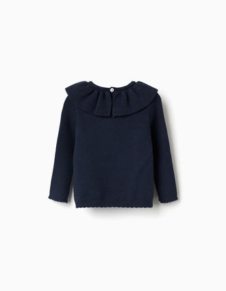 Jersey de punto con extremos festoneados para bebé niña, azul marino