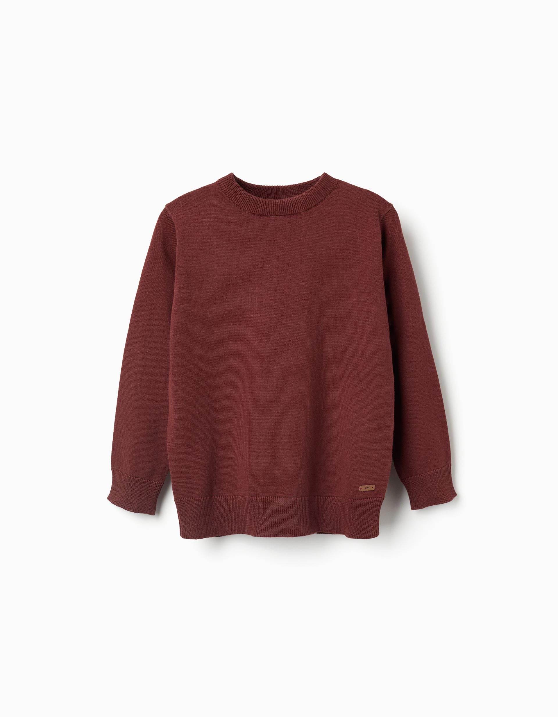 Camisola de malha com extremidades caneladas para menino, castanho