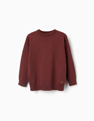 Camisola de malha com extremidades caneladas para menino, castanho