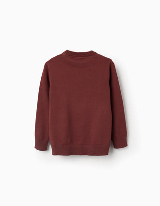 Camisola de malha com extremidades caneladas para menino, castanho