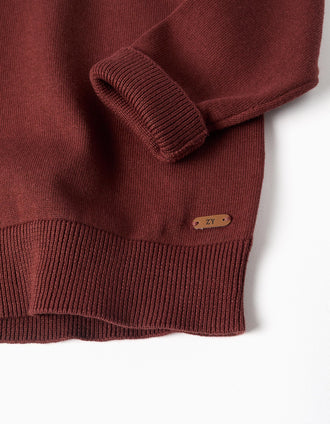 Camisola de malha com extremidades caneladas para menino, castanho