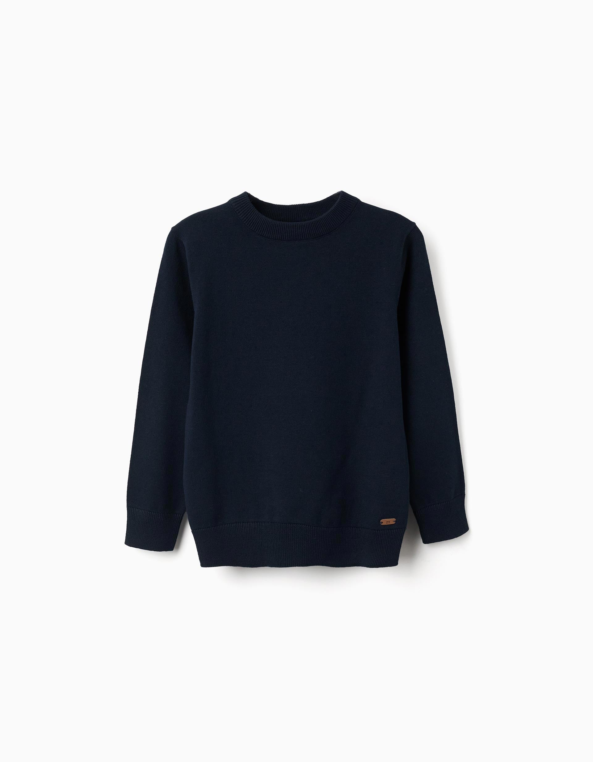 Camisola de malha com extremidades caneladas para menino, azul-marinho