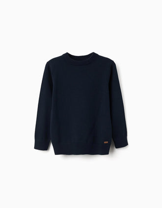 Camisola de malha com extremidades caneladas para menino, azul-marinho