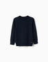 Pull en maille avec extrémités côtelées pour garçon, bleu marine