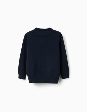 Camisola de malha com extremidades caneladas para menino, azul-marinho