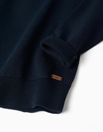 Camisola de malha com extremidades caneladas para menino, azul-marinho