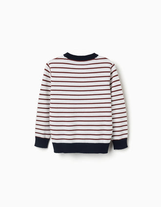 Camisola de malha às riscas para menino, branco/castanho/azul-marinho