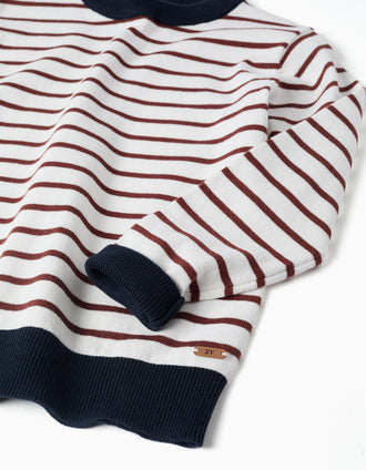 Camisola de malha às riscas para menino, branco/castanho/azul-marinho