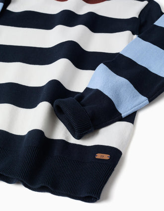 Camisola de malha às riscas para menino, branco/castanho/azul