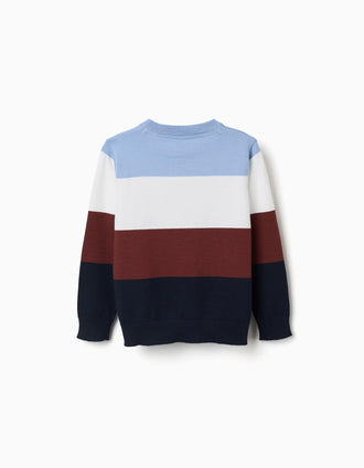 Camisola de malha com colour block para menino, azul/branco/castanho