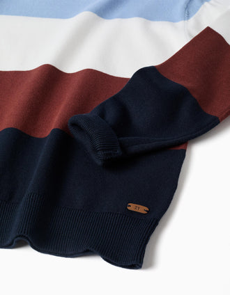 Camisola de malha com colour block para menino, azul/branco/castanho