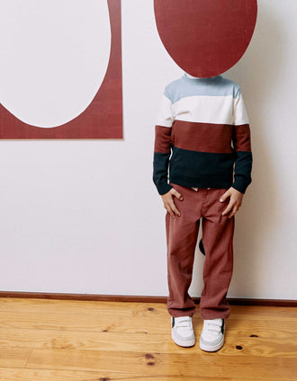 Knitted jumper with colour block for boys, blue/white/brown