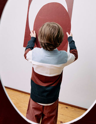 Knitted jumper with colour block for boys, blue/white/brown