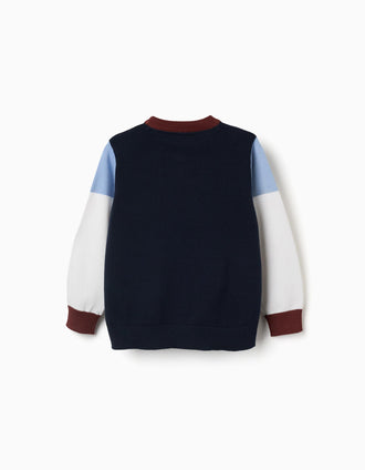 Camisola de malha com colour block para menino, azul-marinho/branco/castanho