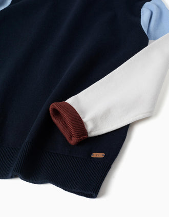 Camisola de malha com colour block para menino, azul-marinho/branco/castanho