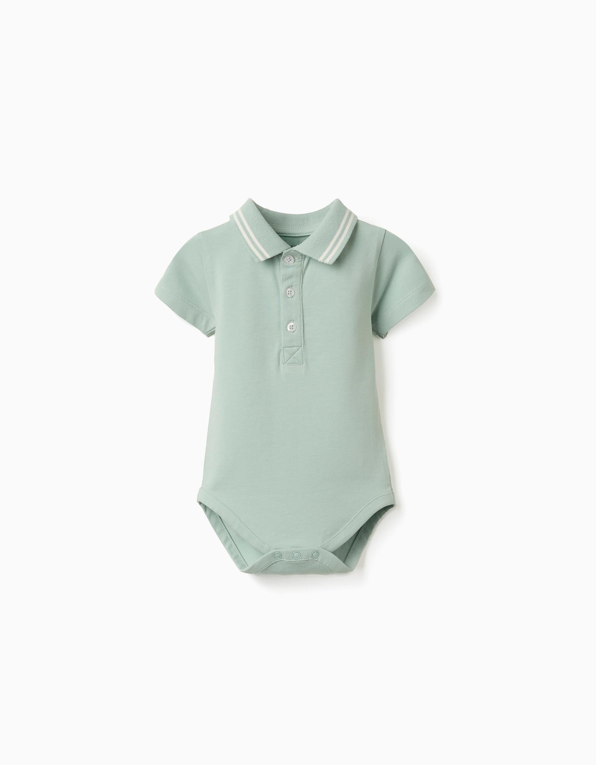 Body polo en coton à rayures pour nouveau-né, vert clair
