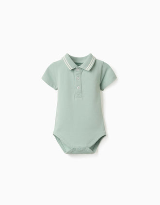 Body polo en coton à rayures pour nouveau-né, vert clair
