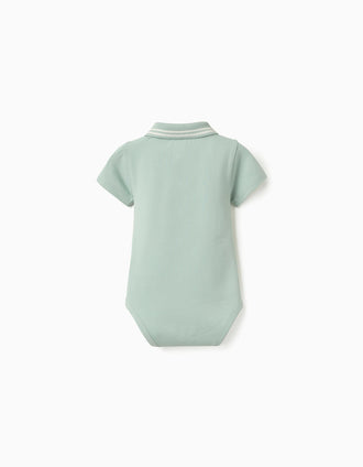 Body polo en coton à rayures pour nouveau-né, vert clair