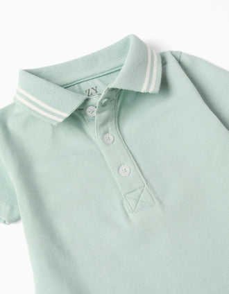 Body polo en coton à rayures pour nouveau-né, vert clair