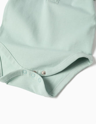 Body polo en coton à rayures pour nouveau-né, vert clair