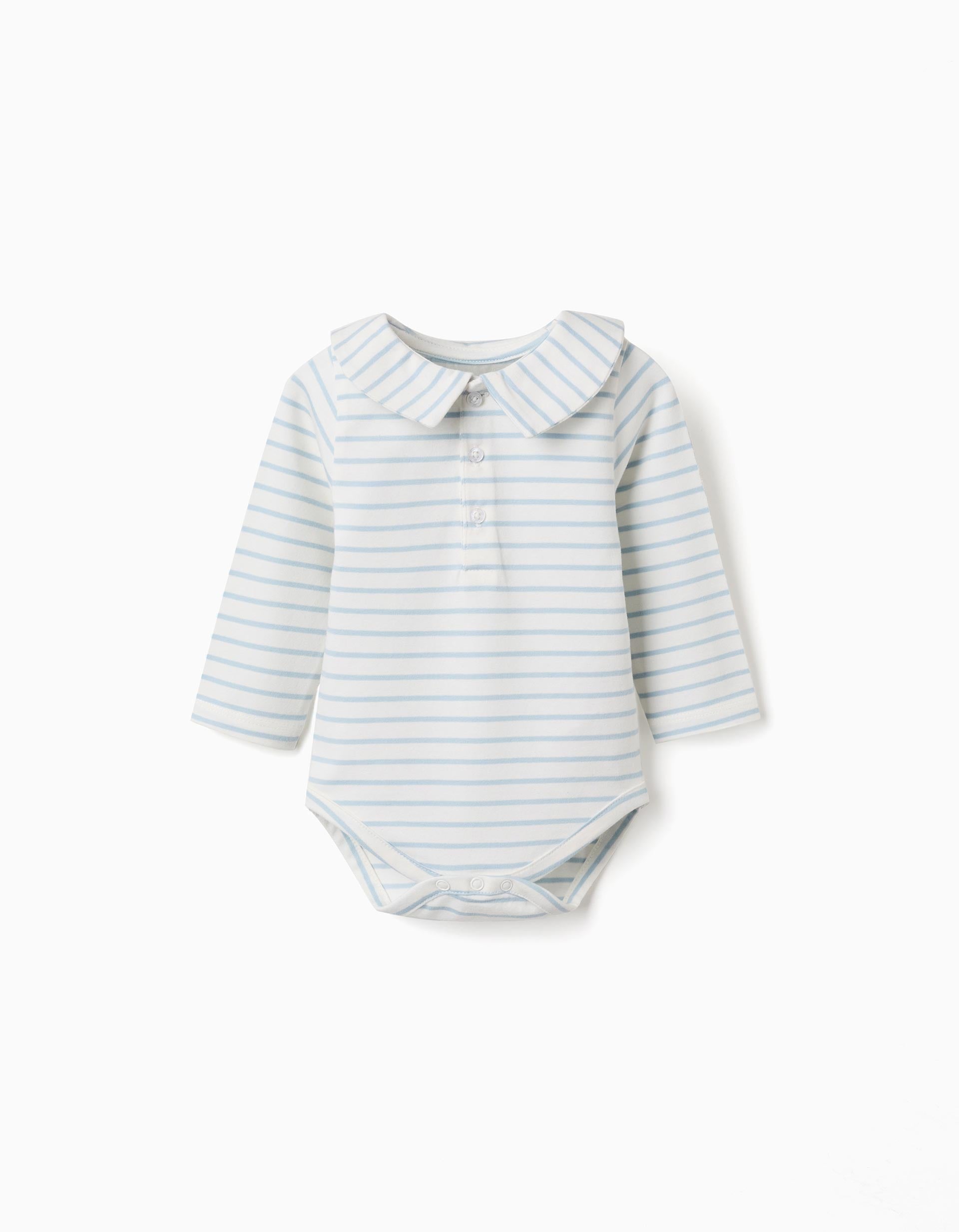 Body polo à manches longues et rayures pour nouveau-né, beige/bleu
