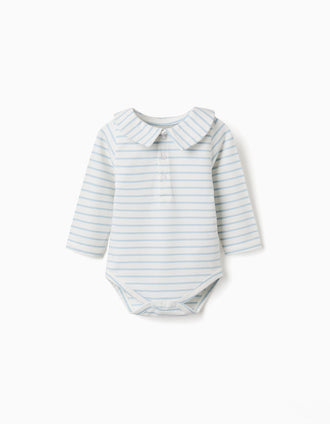 Body polo à manches longues et rayures pour nouveau-né, beige/bleu