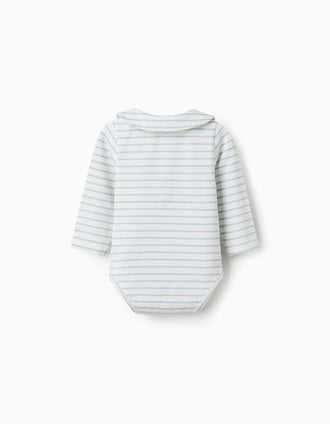 Body polo à manches longues et rayures pour nouveau-né, beige/bleu