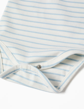 Body polo à manches longues et rayures pour nouveau-né, beige/bleu
