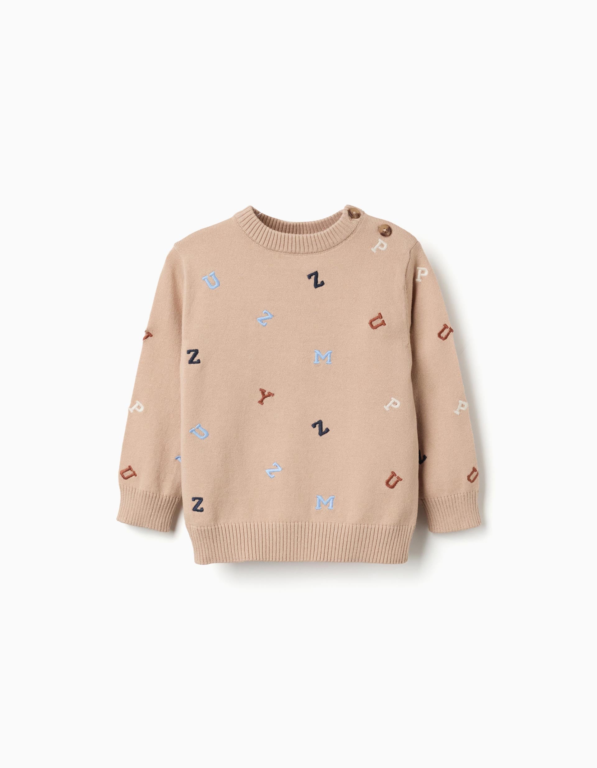 Jersey de punto con letras bordadas para bebé niño, beige