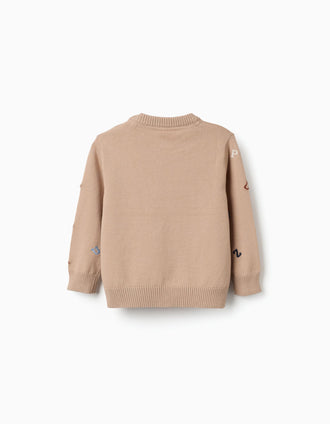 Jersey de punto con letras bordadas para bebé niño, beige