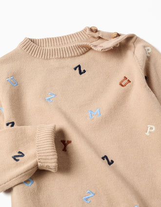 Jersey de punto con letras bordadas para bebé niño, beige