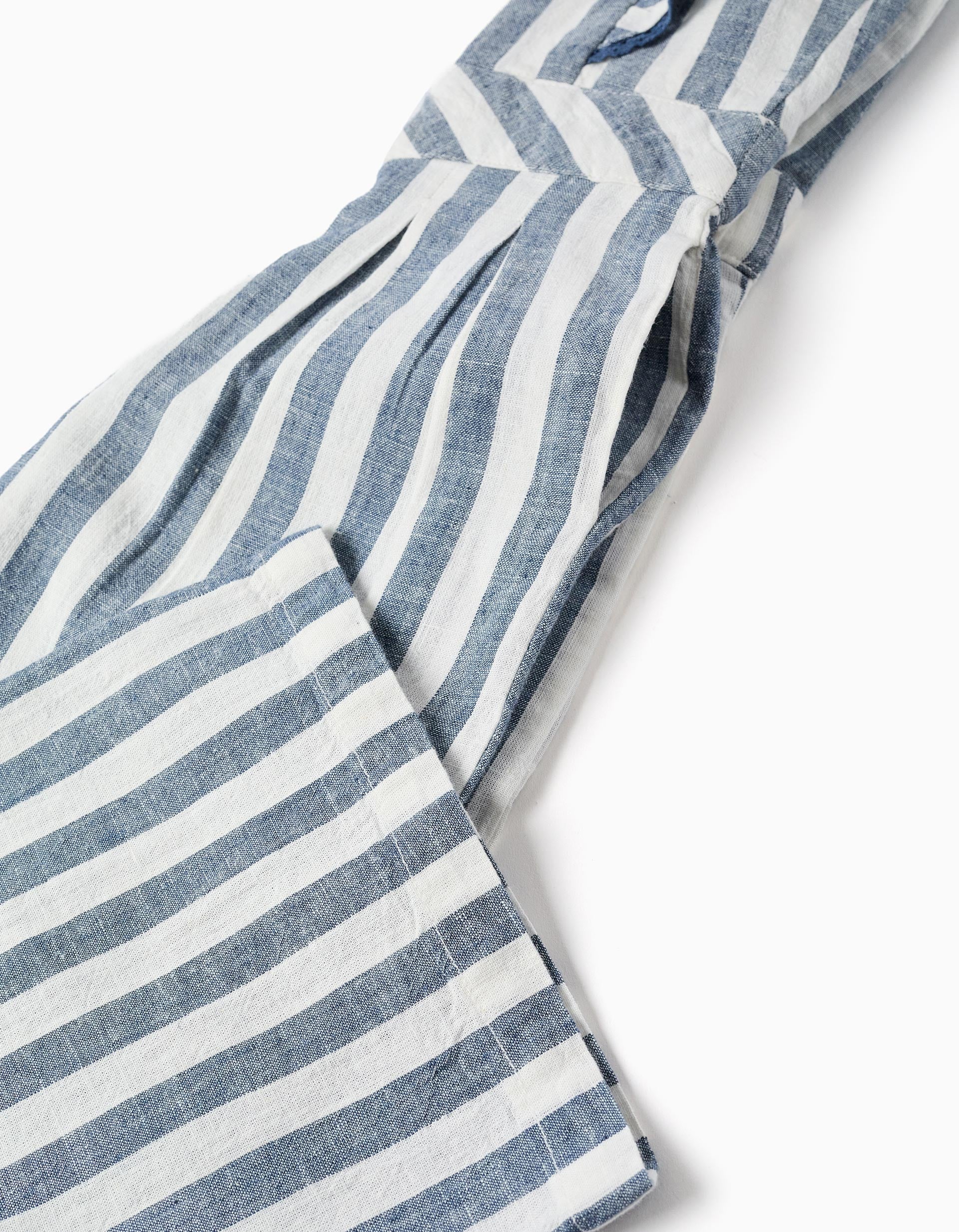 Macacão de algodão e linho às riscas You&Me para menina, branco/azul