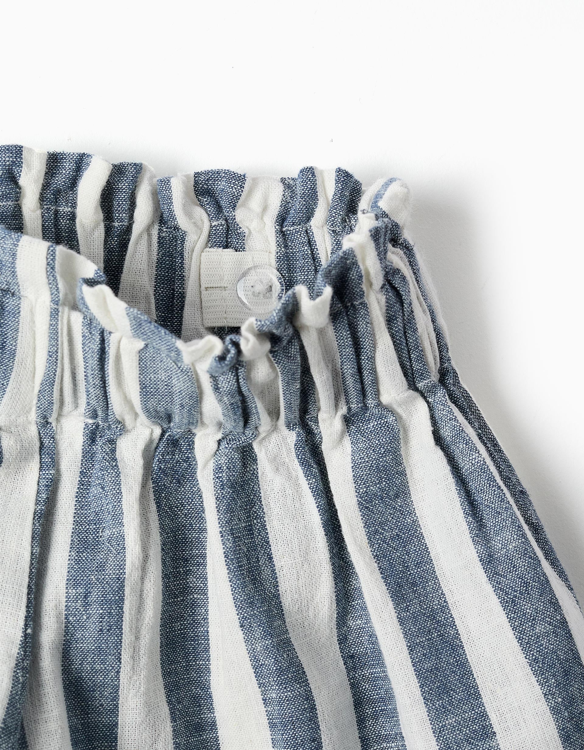 Calções de algodão e linho às riscas You&Me para menina, branco/azul