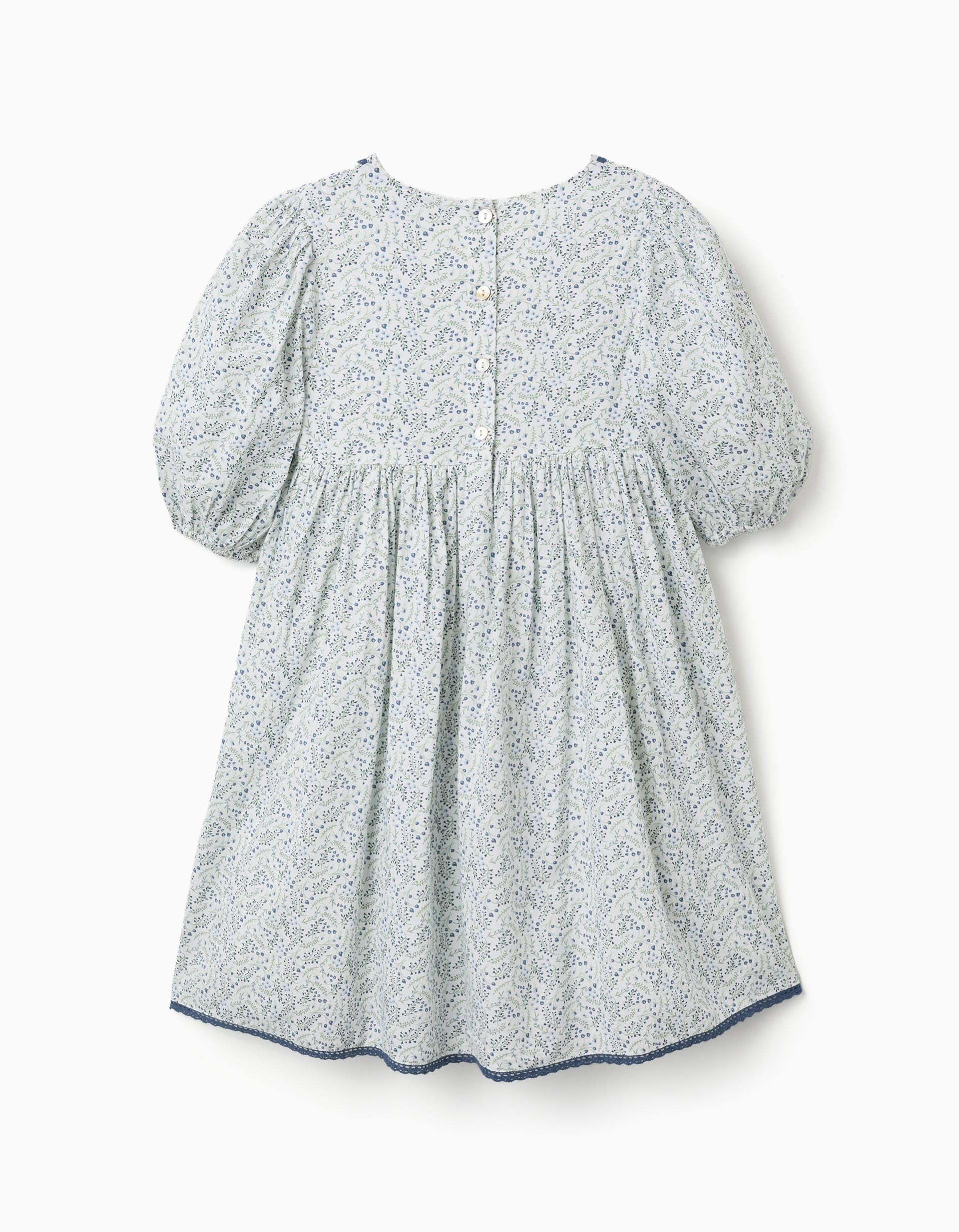 Vestido de algodão com mangas balão e flores You&Me para menina, branco