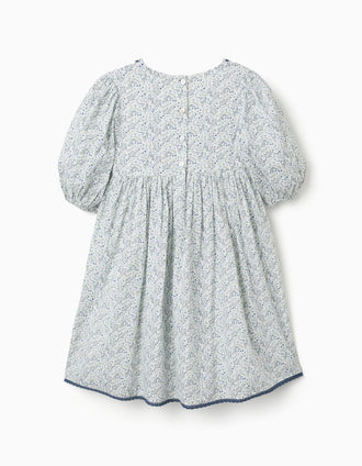 Cotton dress with balloon sleeves and flowers You&Me for girls, white