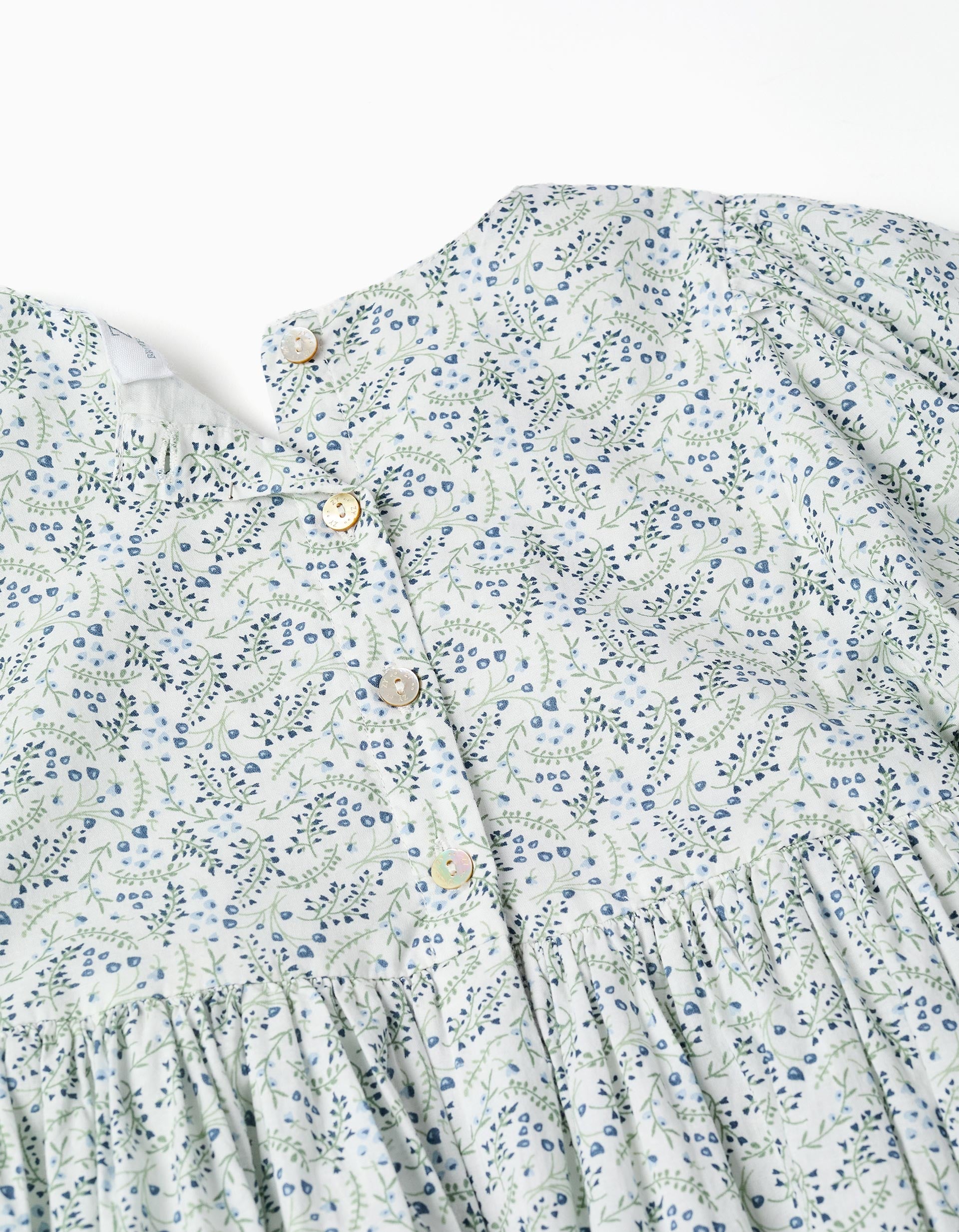 Vestido de algodão com mangas balão e flores You&Me para menina, branco