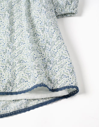 Cotton dress with balloon sleeves and flowers You&Me for girls, white