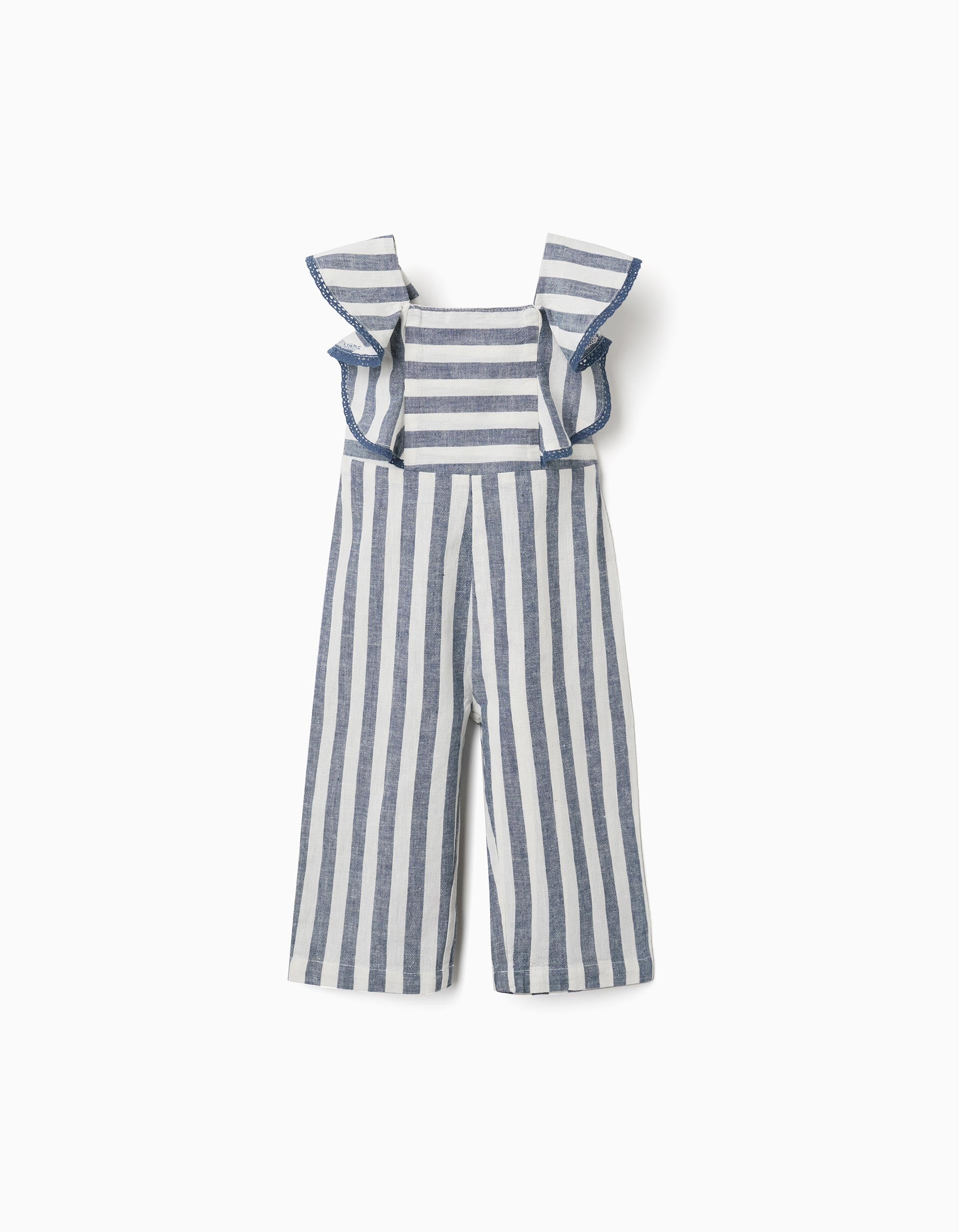 Macacão de algodão e linho às riscas You&Me para bebé menina, branco/azul