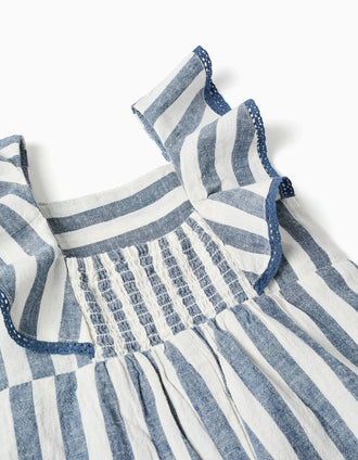 Macacão de algodão e linho às riscas You&Me para bebé menina, branco/azul